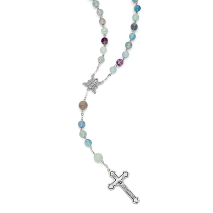 MONDO CATTOLICO ROMA Rosary 56 cm (22.05 in) / 78 cm (30.71 in) / 8 mm (0.31 in) Metal Rosary with Fluorite Beads