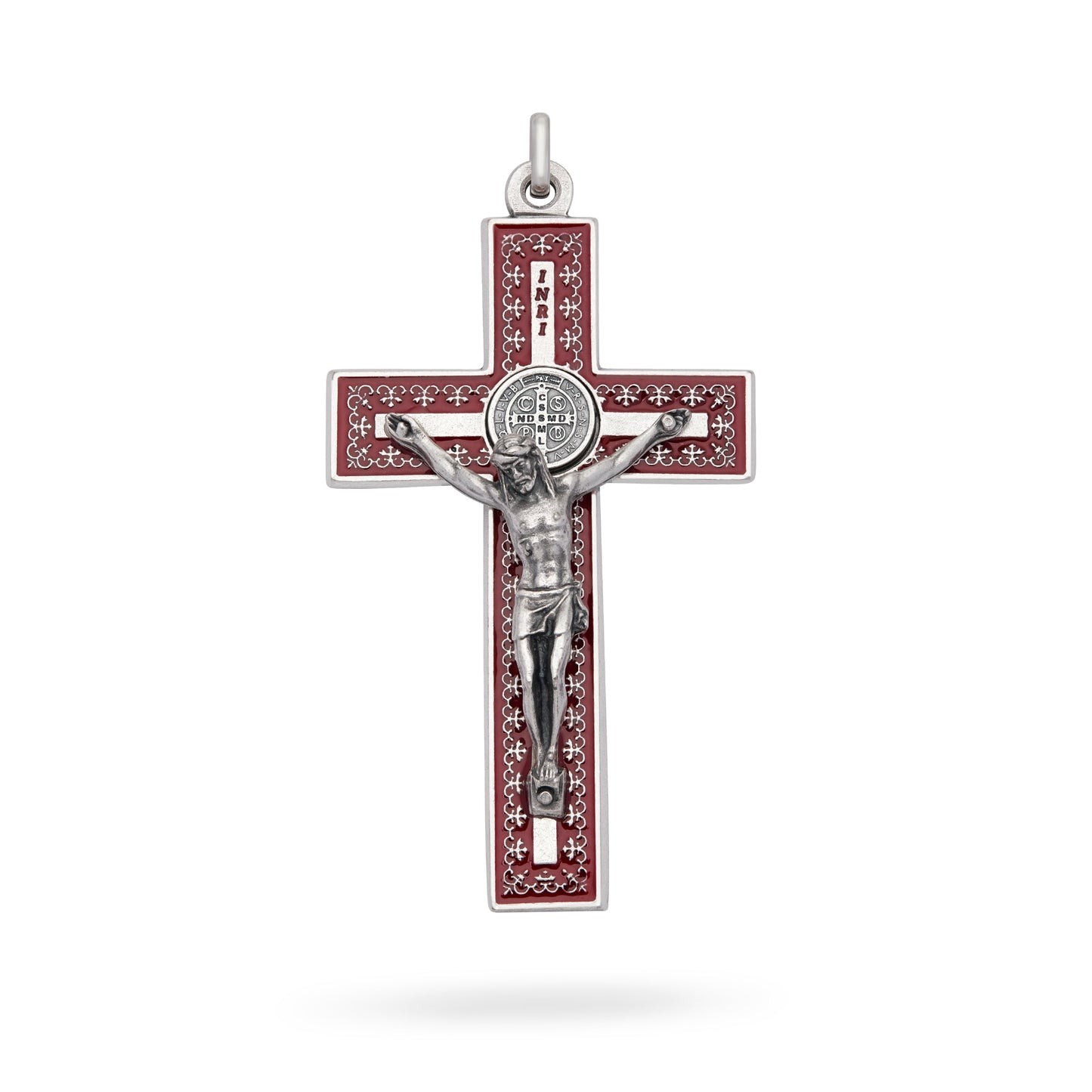 MONDO CATTOLICO ROMA Pendant 8 cm (3.15 in) Metal St. Benedict Crucifix Pendant with Red Enamel and Decorative Details