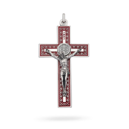 MONDO CATTOLICO ROMA Pendant 8 cm (3.15 in) Metal St. Benedict Crucifix Pendant with Red Enamel and Decorative Details
