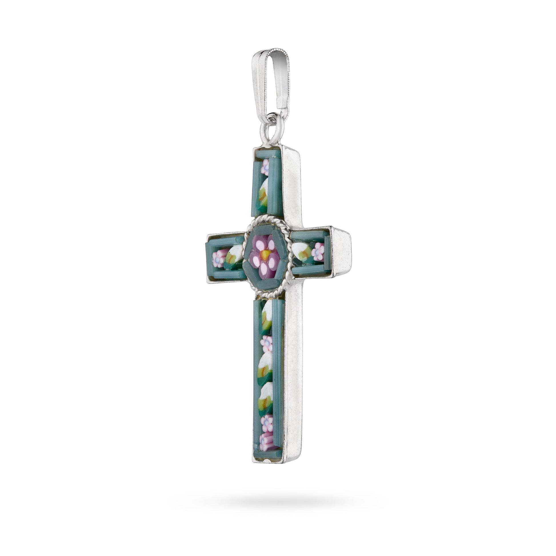 MONDO CATTOLICO ROMA 34 mm (1.34 in) Micromosaic and Metal Cross with Flower