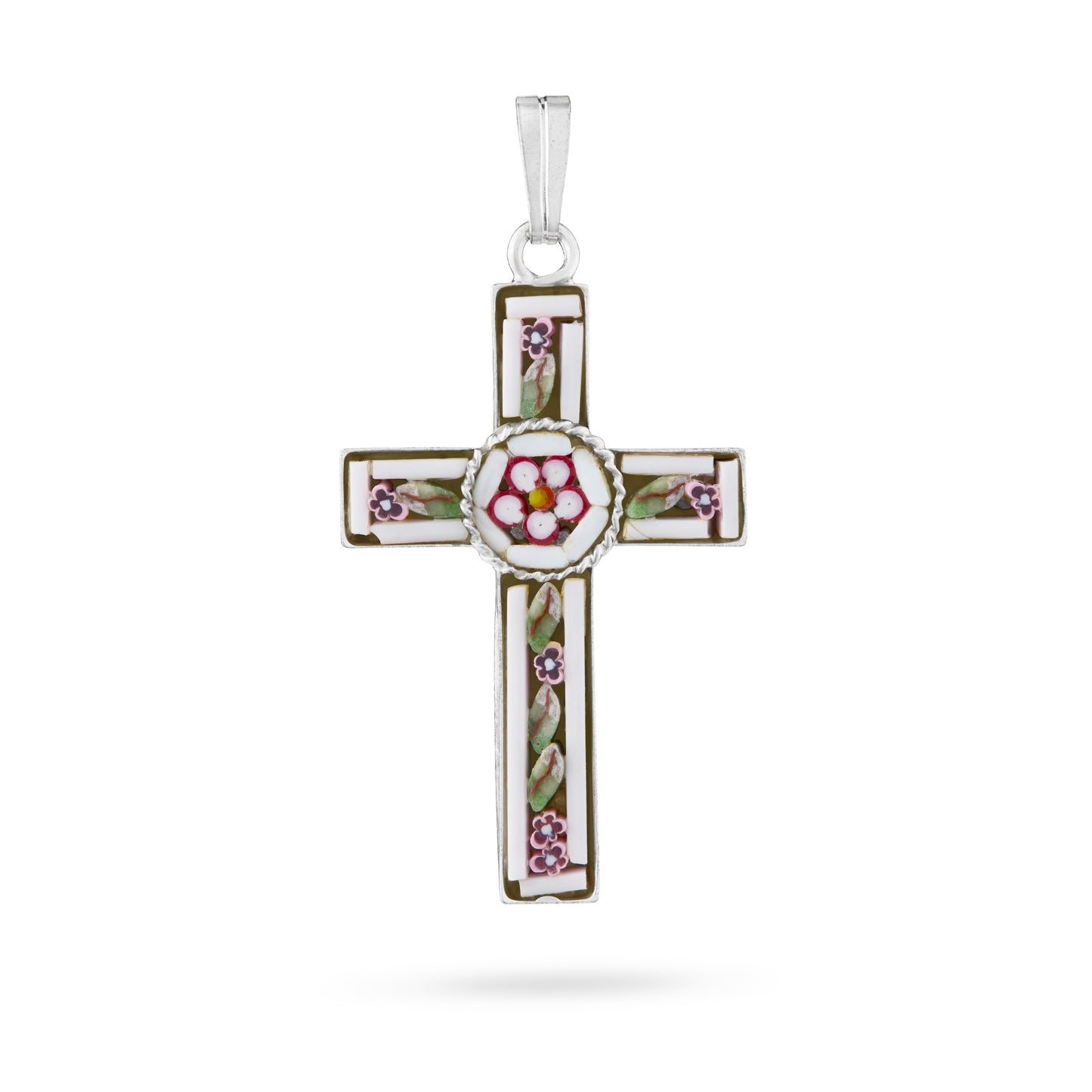 MONDO CATTOLICO ROMA 34 mm (1.34 in) Micromosaic and Metal Cross with Flower