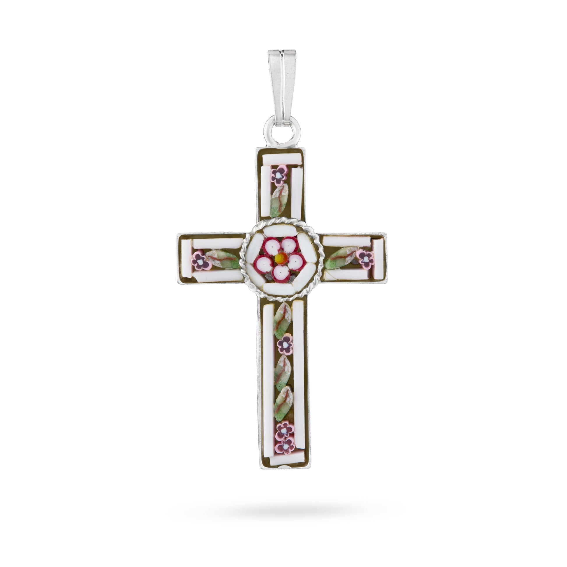 MONDO CATTOLICO ROMA 34 mm (1.34 in) Micromosaic and Metal Cross with Flower