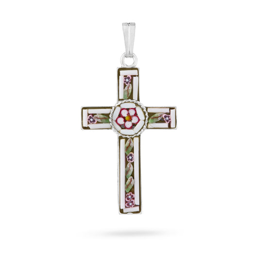 MONDO CATTOLICO ROMA 34 mm (1.34 in) Micromosaic and Metal Cross with Flower