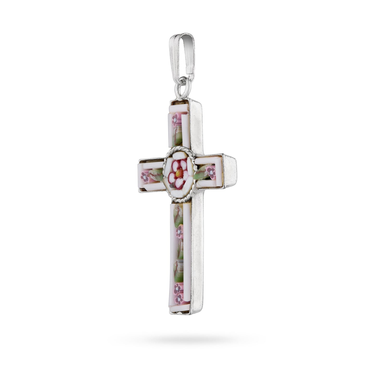MONDO CATTOLICO ROMA 34 mm (1.34 in) Micromosaic and Metal Cross with Flower