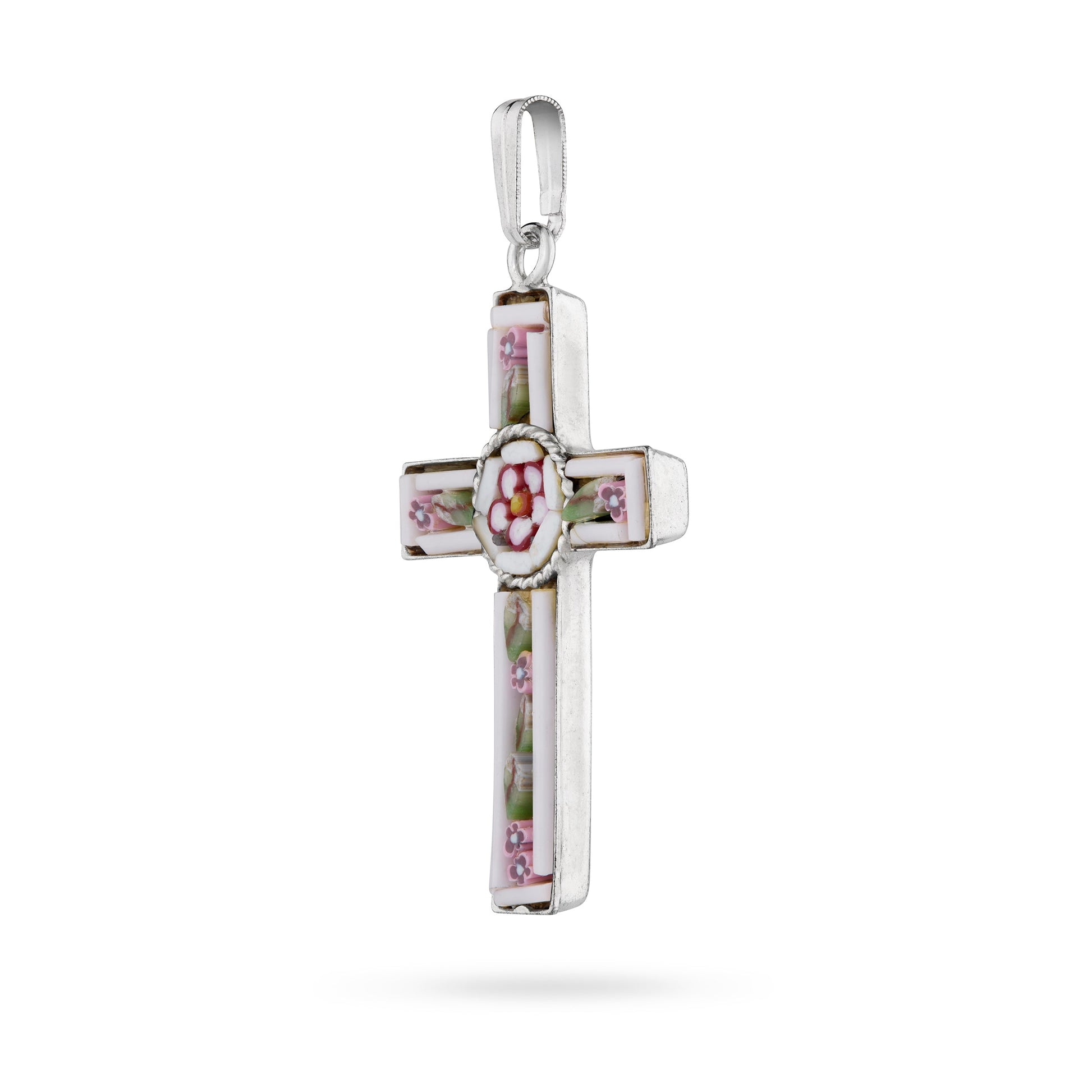 MONDO CATTOLICO ROMA 34 mm (1.34 in) Micromosaic and Metal Cross with Flower
