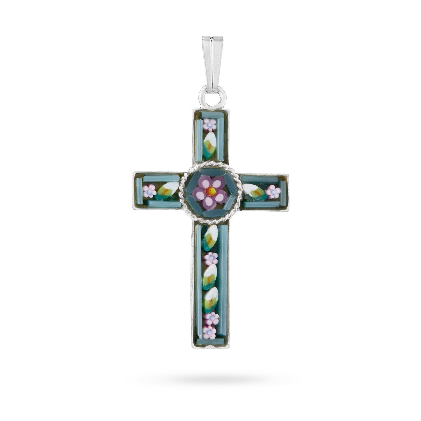 MONDO CATTOLICO ROMA 34 mm (1.34 in) Micromosaic and Metal Cross with Flower