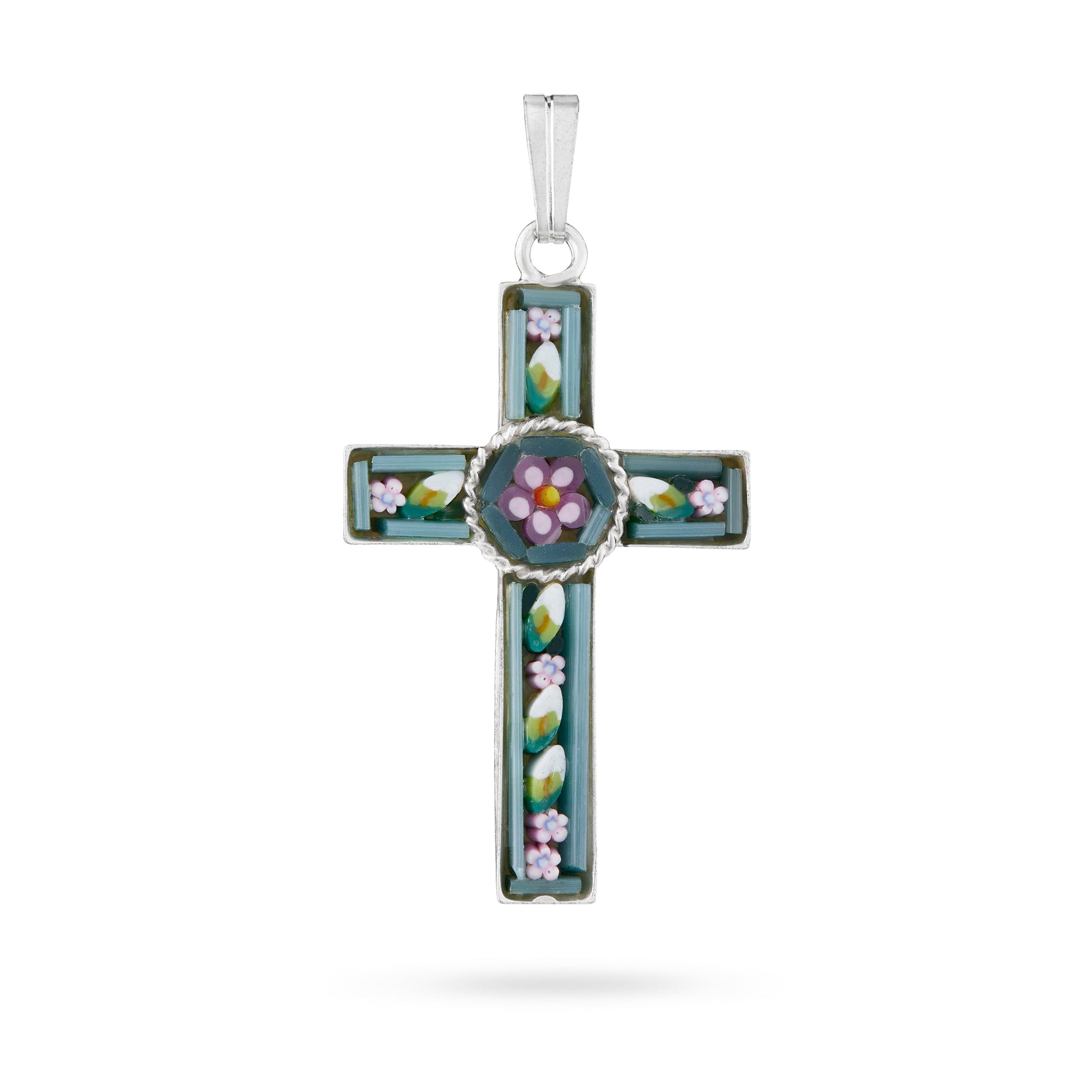 MONDO CATTOLICO ROMA 34 mm (1.34 in) Micromosaic and Metal Cross with Flower