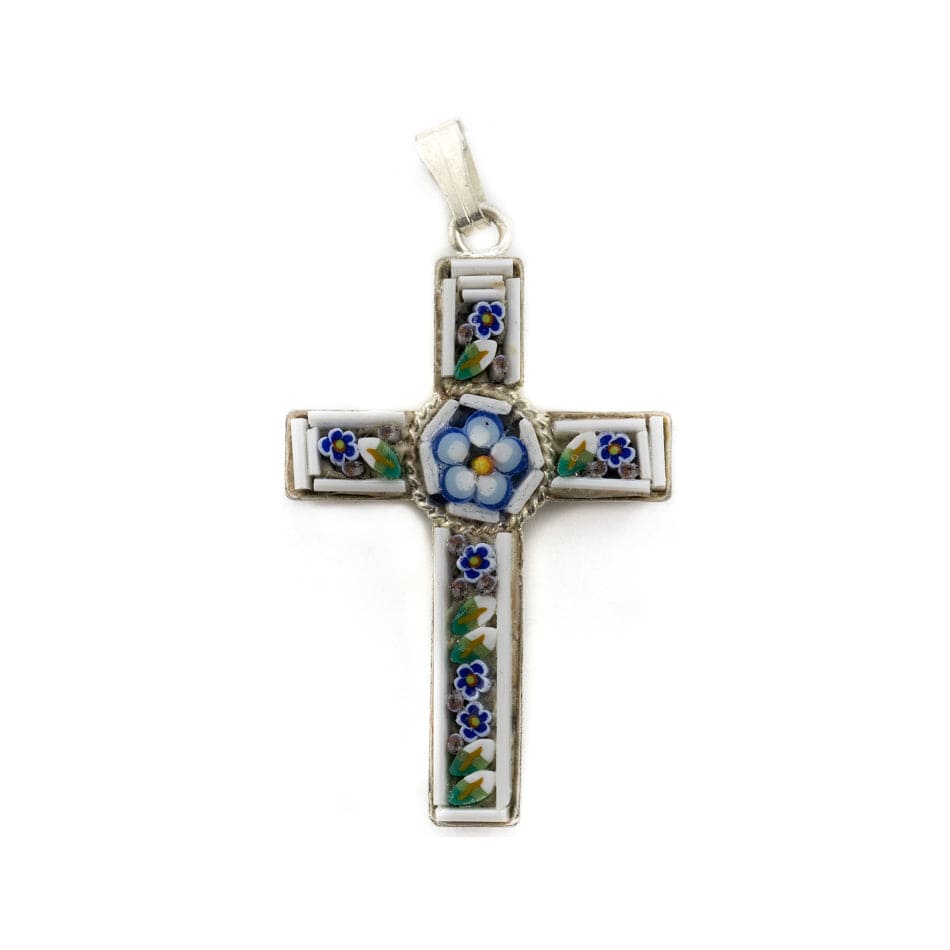 MONDO CATTOLICO Micromosaic and Metal Cross with Flower
