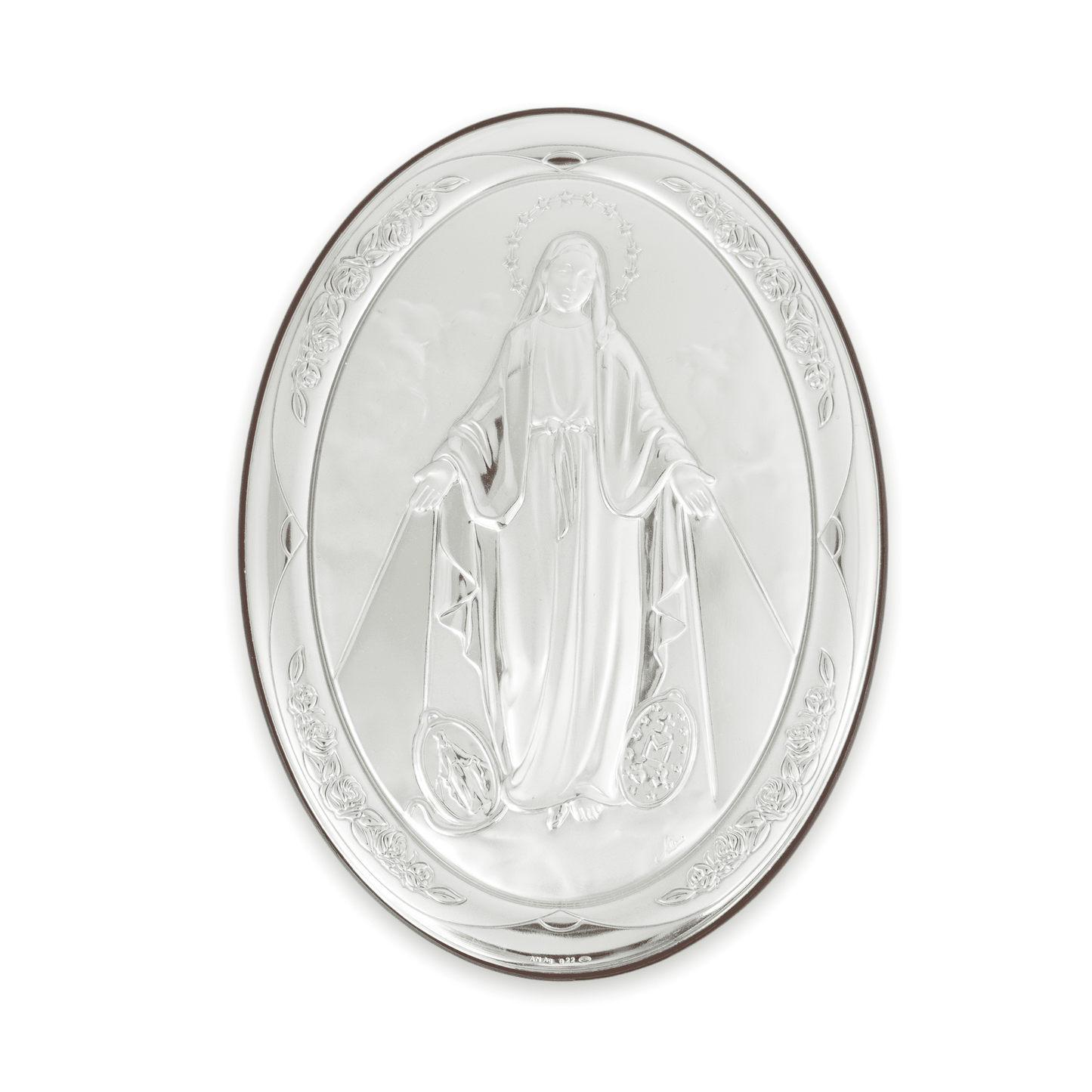 MONDO CATTOLICO 11 cm Miraculous Mary Oval Picture Bilaminate Silver