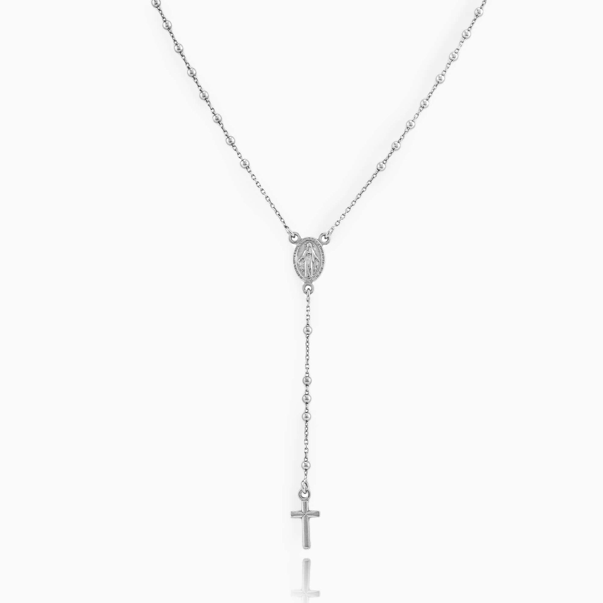 MONDO CATTOLICO Prayer Beads Rhodium / Cm 46 (18.1 in) MIRACULOUS MARY ROSARY 2 MM BEADS AND CROSS IN STERLING SILVER