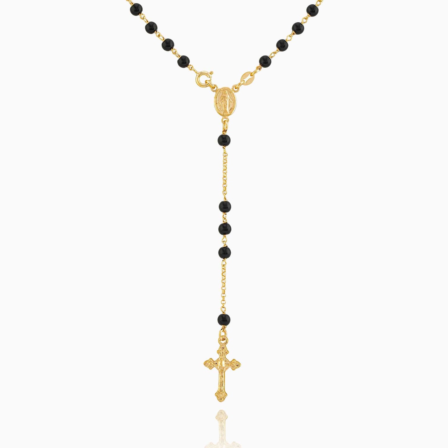 MONDO CATTOLICO Prayer Beads Gold / Cm 50 (19.7 in) MIRACULOUS MARY ROSARY 5 MM BLACK BEADS