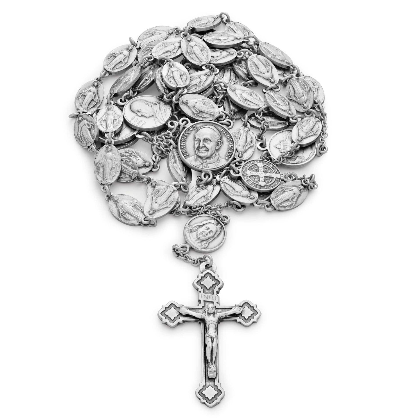 MONDO CATTOLICO Prayer Beads 65 cm (25 in) Miraculous Mary Rosary in Silver