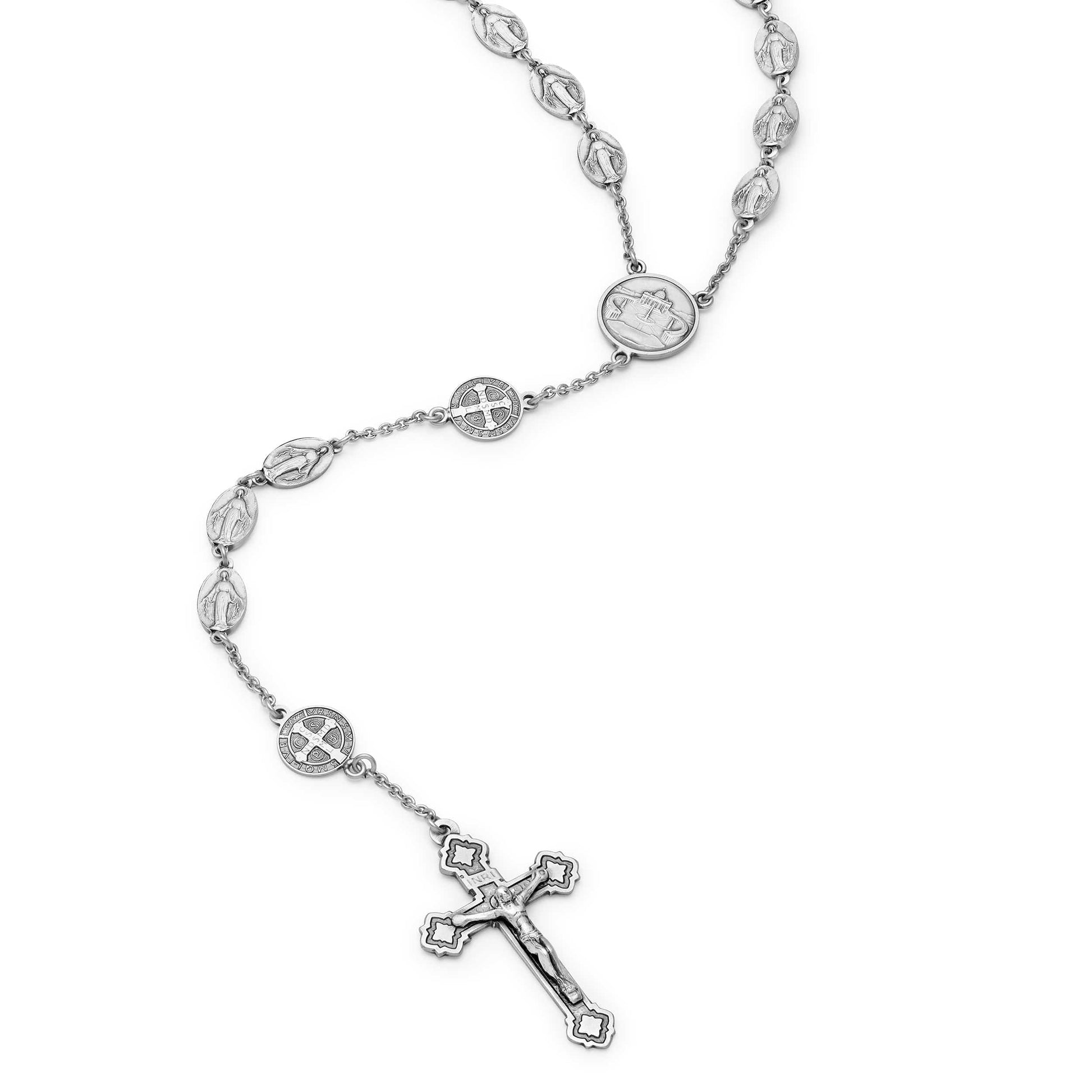 MONDO CATTOLICO Prayer Beads 65 cm (25 in) Miraculous Mary Rosary in Silver
