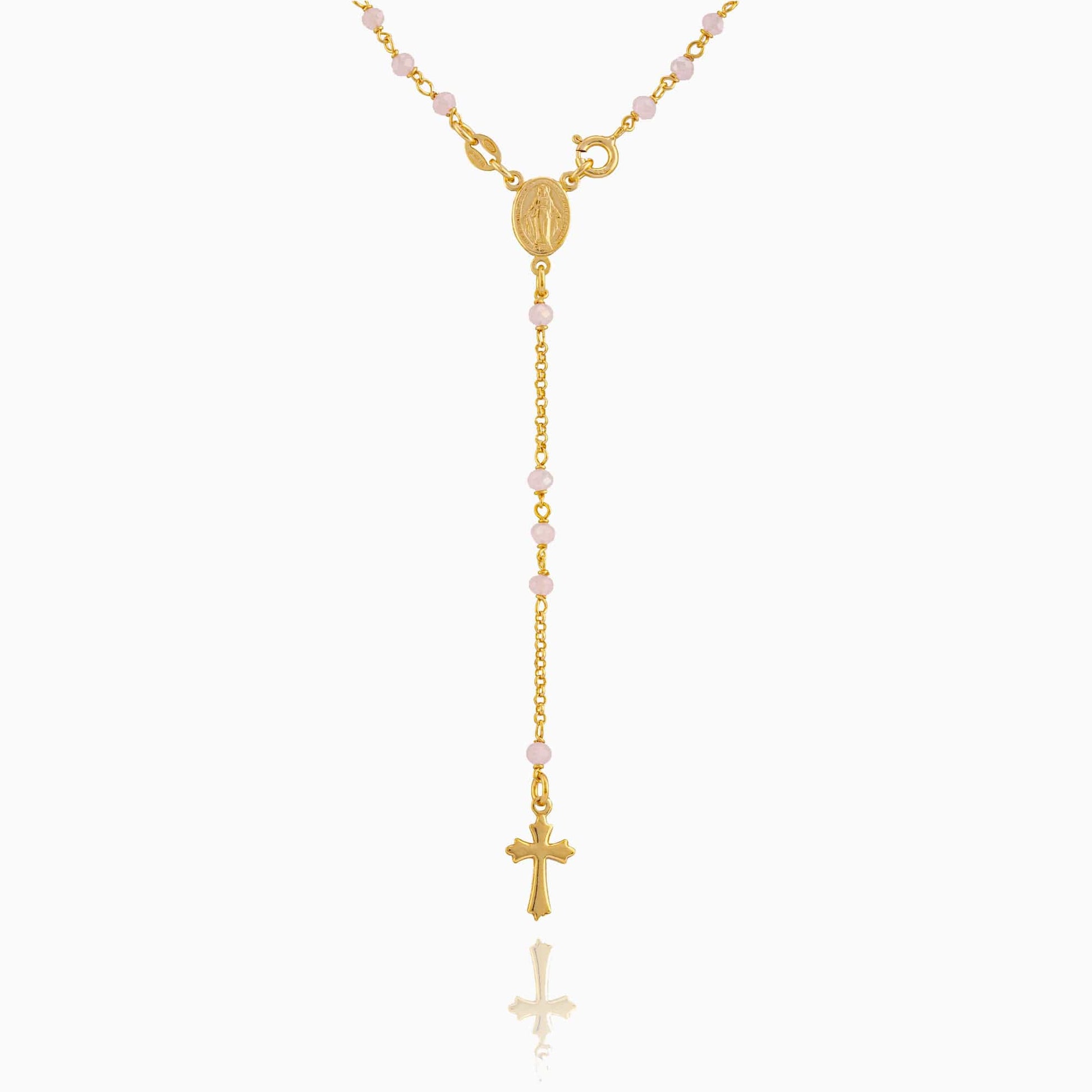 MONDO CATTOLICO Prayer Beads Gold / Cm 50 (19.7 in) Miraculous Mary Rosary Pink Beads in Sterling Silver