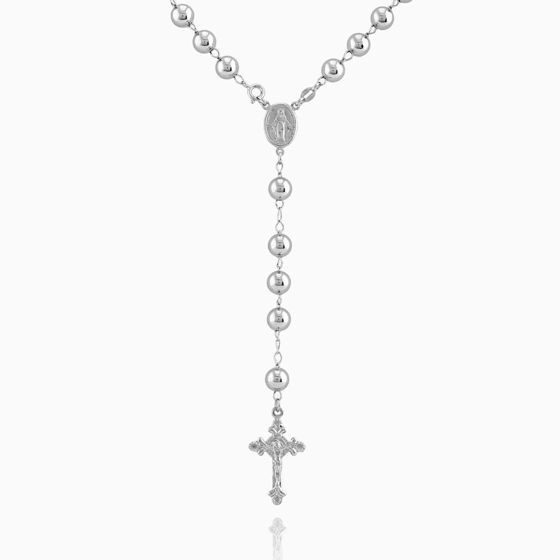 MONDO CATTOLICO Prayer Beads Rhodium / Cm 50 (19.7 in) MIRACULOUS MARY ROSARY WITH 8 MM BEADS