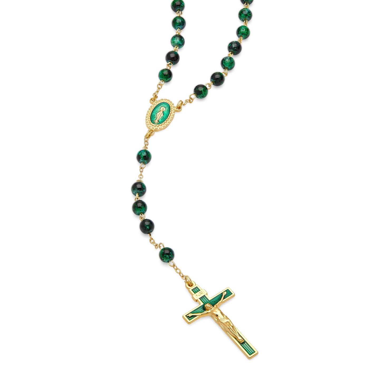 MONDO CATTOLICO Prayer Beads 48 cm (18.9 in) / 6 mm (0.23 in) Miraculous Variegated Green Glass Rosary