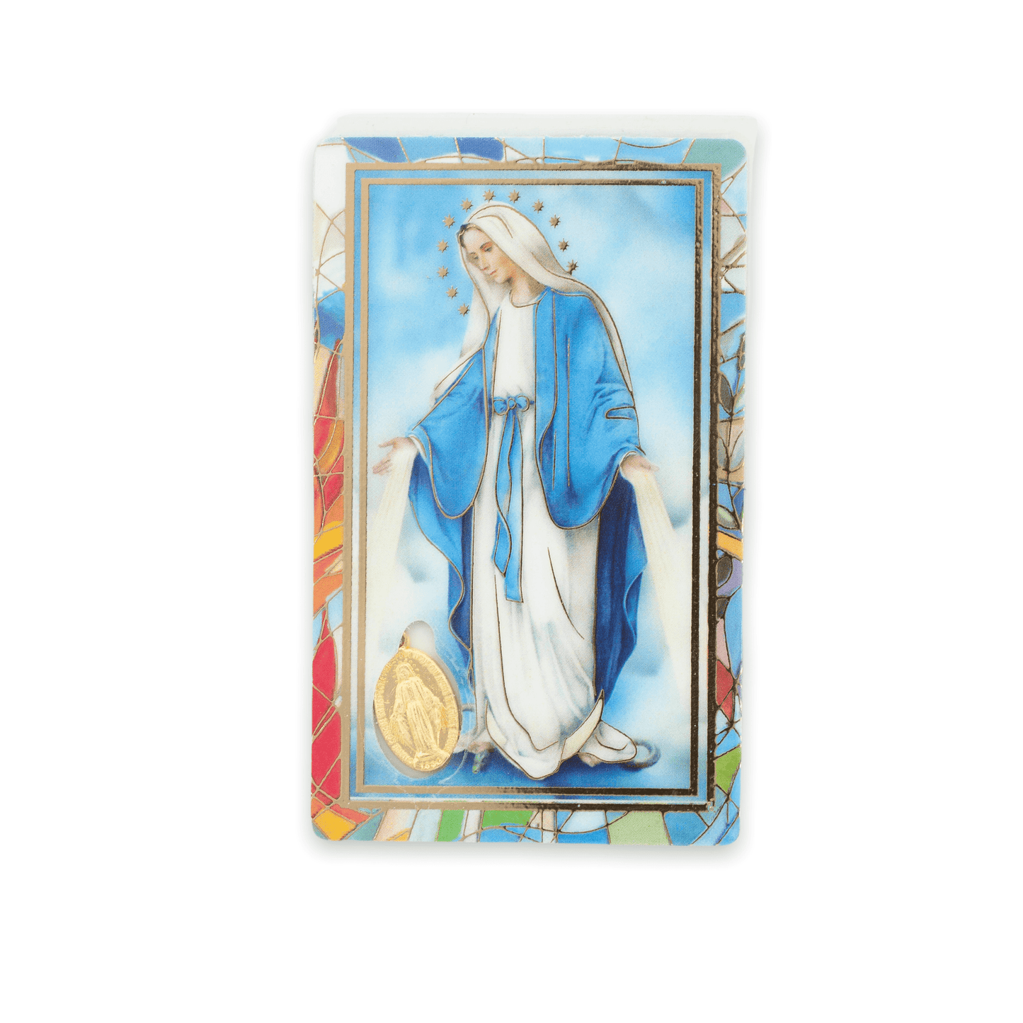 MONDO CATTOLICO Miraculous Virgin Plastified Prayer Card "May the Holy Virgin Illuminate Your Life"