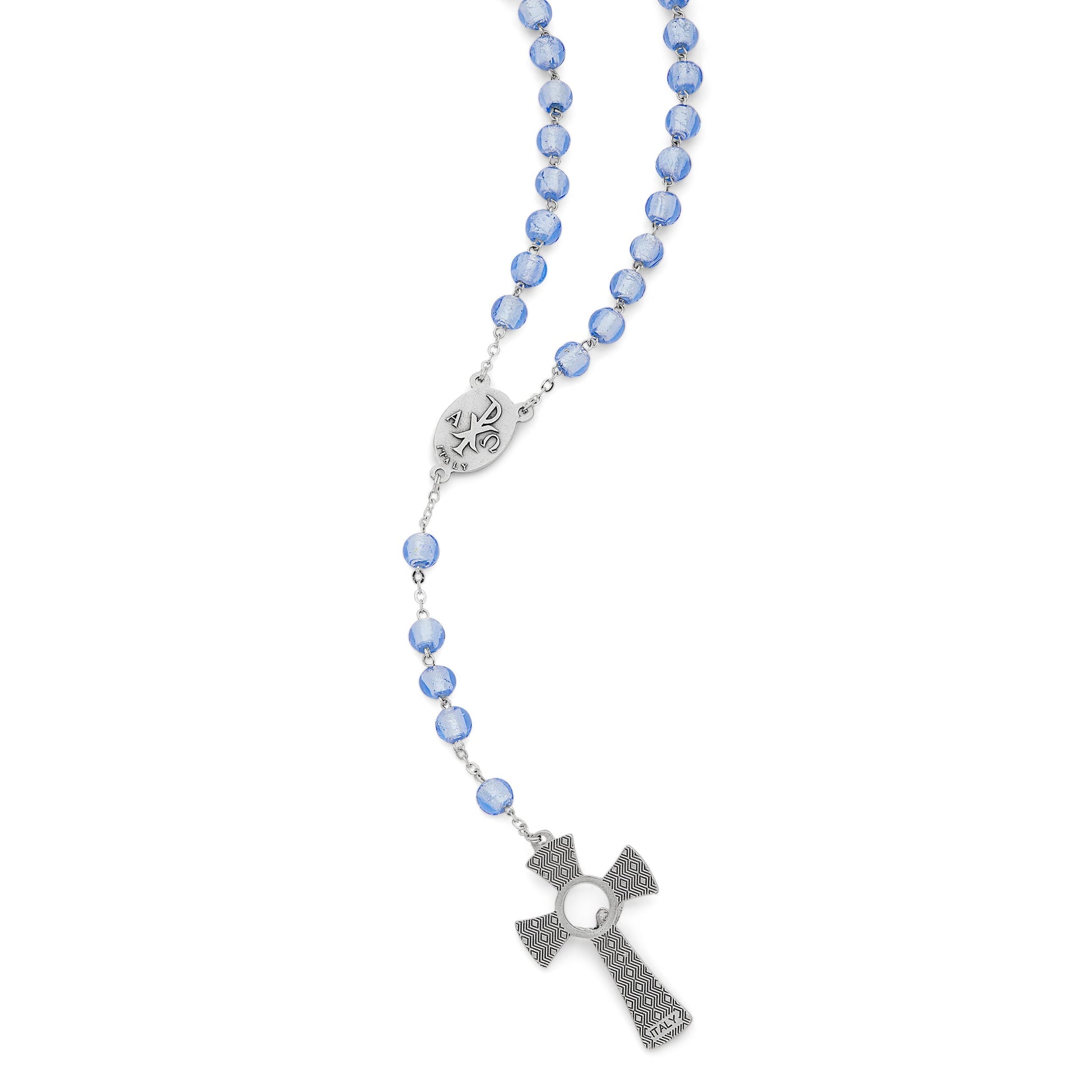 MONDO CATTOLICO Prayer Beads 53 cm (20.8 in) / 8 mm (o.31 in) Miraculous Virgin Rosary in Blue Murano Glass