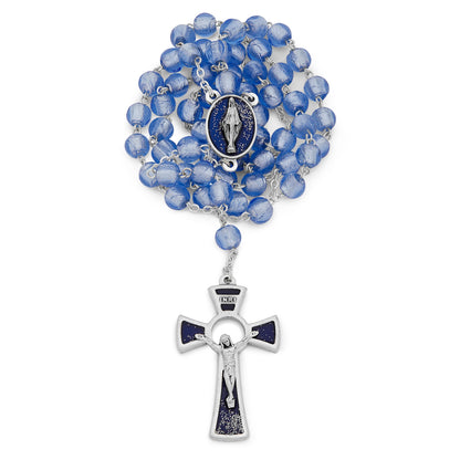 MONDO CATTOLICO Prayer Beads 53 cm (20.8 in) / 8 mm (o.31 in) Miraculous Virgin Rosary in Blue Murano Glass
