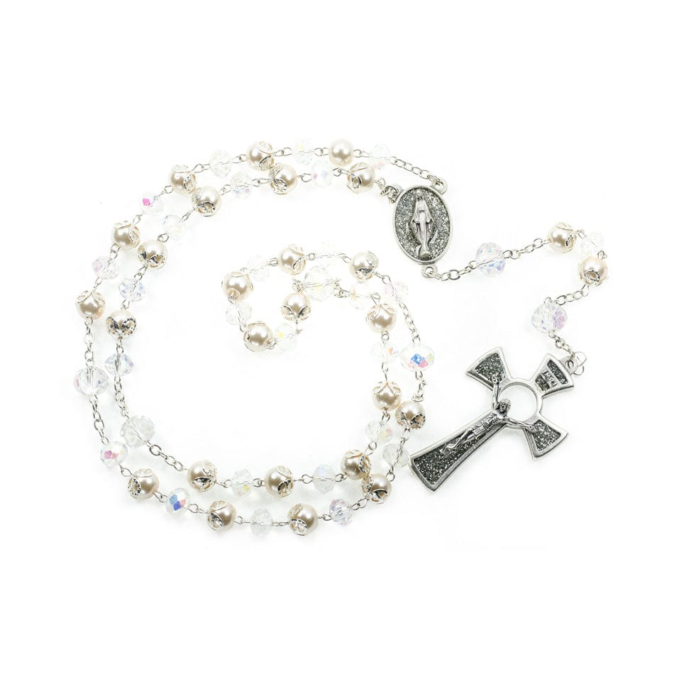 MONDO CATTOLICO Prayer Beads Miraculous Virgin Rosary in Glass and Pearls