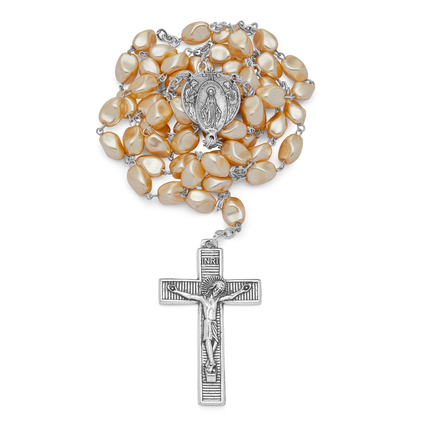 MONDO CATTOLICO Prayer Beads Miraculous Virgin Rosary in Pearl