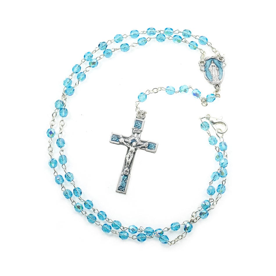 MONDO CATTOLICO Prayer Beads Miraculous Virgin Rosary with Enamel Centerpiece Medal