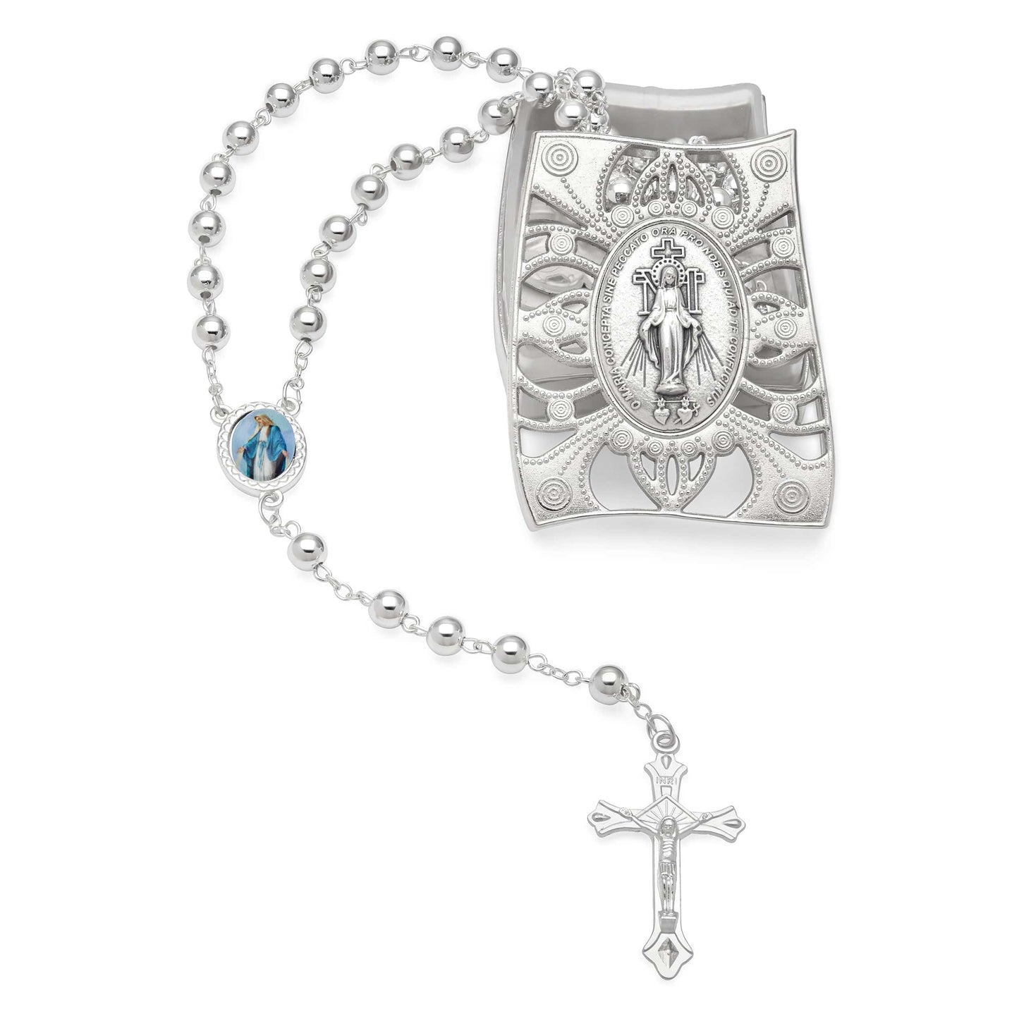MONDO CATTOLICO Prayer Beads 51 cm (20.07 in) / 6 mm (0.23 in) Miraculous Virgin Rosary with Filigree Box