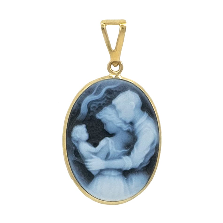 MONDO CATTOLICO 'MODERN' FAMILY CAMEO IN YELLOW GOLD AND BLUE AGATE