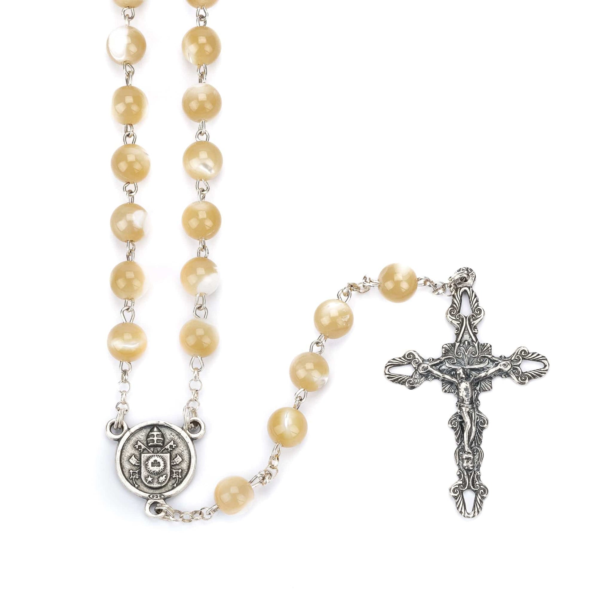 MONDO CATTOLICO Prayer Beads Mother of Pearl Sterling Silver Rosary