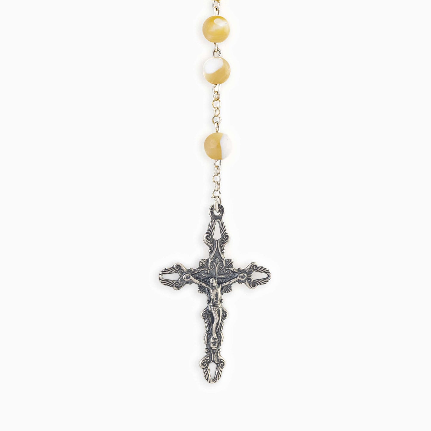 MONDO CATTOLICO Prayer Beads Mother of Pearl Sterling Silver Rosary