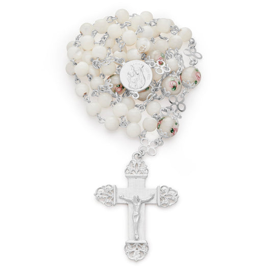 MONDO CATTOLICO Prayer Beads 51 Cm (20.07 in) / 6 mm (0.23 in) Mother of Pearl Sterling Silver Rosary