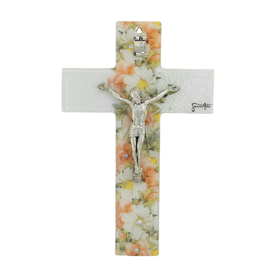 MONDO CATTOLICO Murano Glass Wall Cross with Floral Decorations