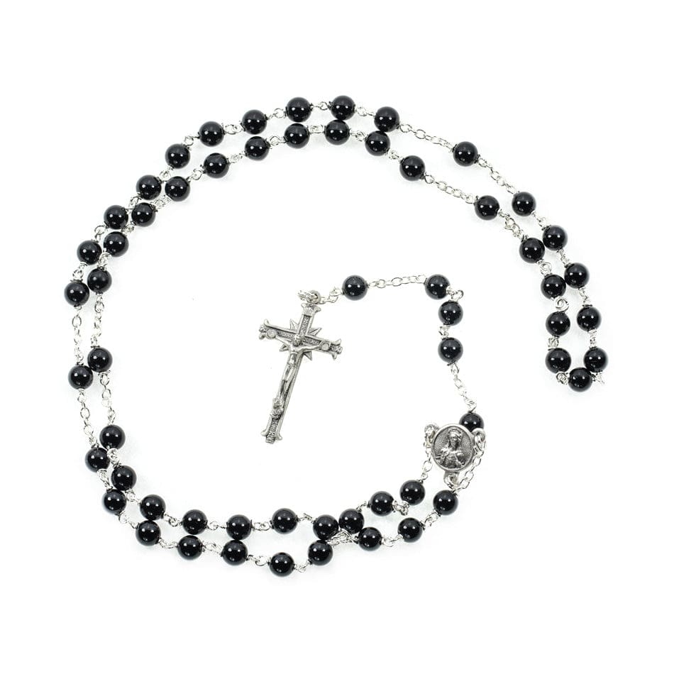 MONDO CATTOLICO Prayer Beads 32.5 cm (12.79 in) / 4 mm (0.15 in) Natural Onyx and Sterling Silver Rosary
