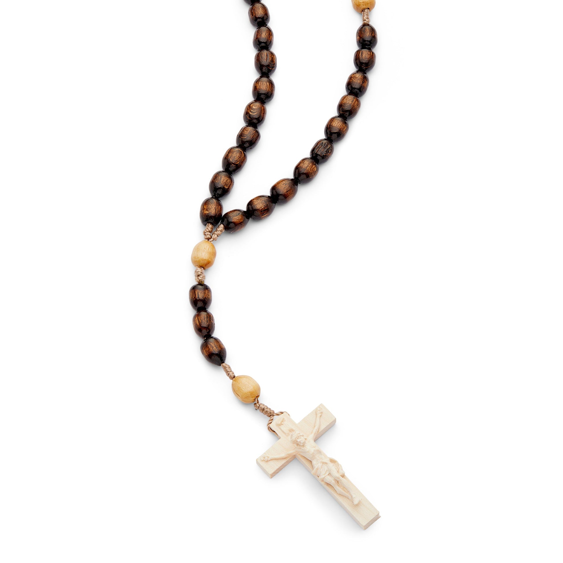 MONDO CATTOLICO Prayer Beads Natural Wood and Rope Rosary with Handcrafted Cross