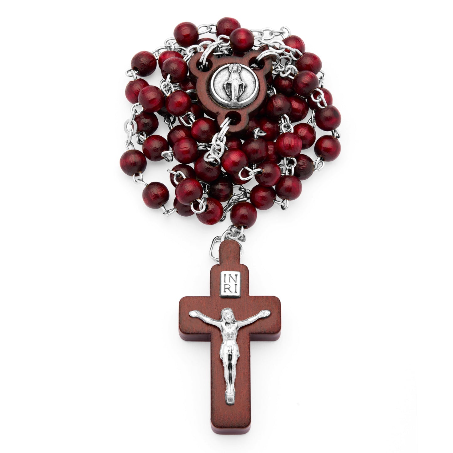 MONDO CATTOLICO ROMA Rosary 36 cm (14.17 in) / 48 cm (18.90 in) / 5 mm (0.20 in) Natural Wood Rosary with Crucifix Featuring Metal Body of Christ
