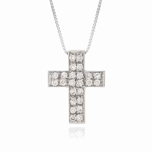 MONDO CATTOLICO Jewelry Cm 1.2 (0.47 in) / Cm 0.9 (0.35 in) Necklace with Cross in White Gold and Diamonds