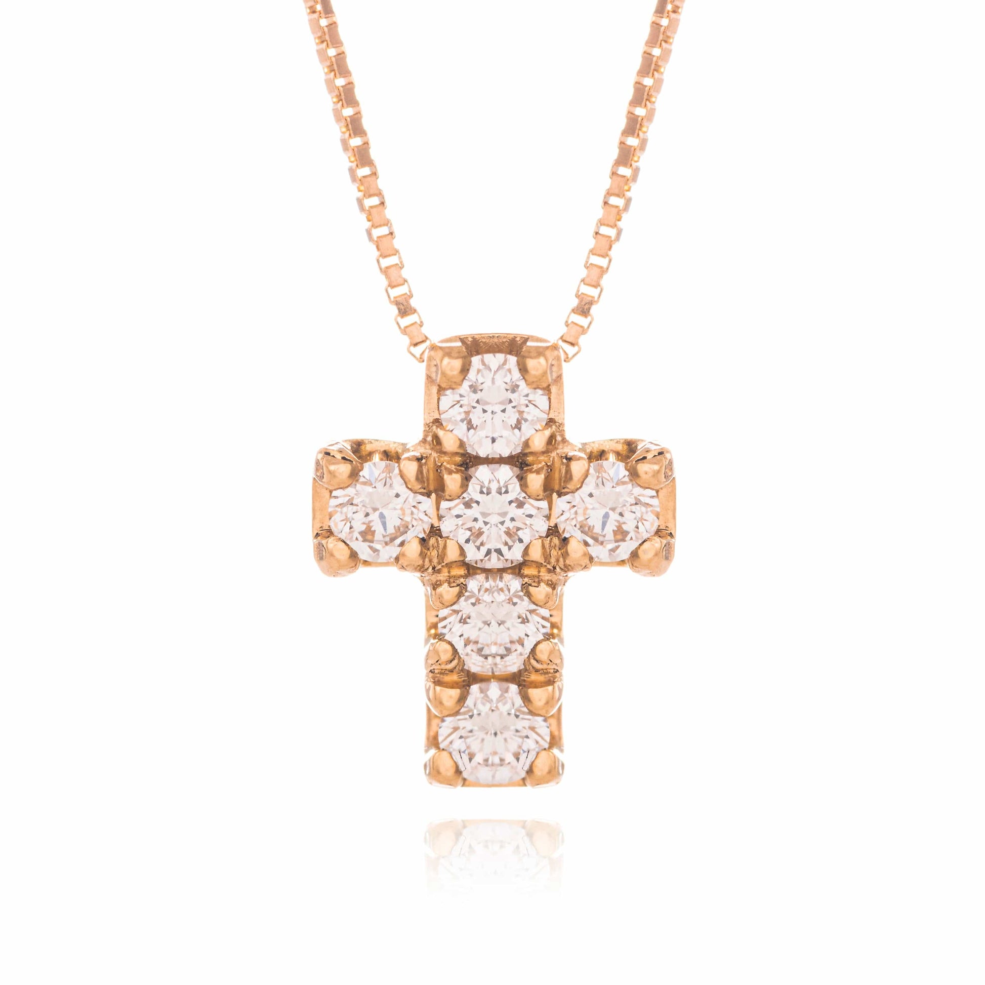 MONDO CATTOLICO Jewelry Cm 1 (0.39 in) / Cm 0.8 (0.31 in) Necklace with Pink Gold Cross and Diamonds