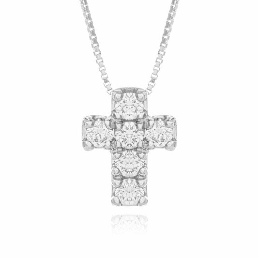 MONDO CATTOLICO Jewelry Cm 0.9 (0.35 in) / Cm 0.8 (0.31 in) Necklace with White Gold Cross and Diamonds