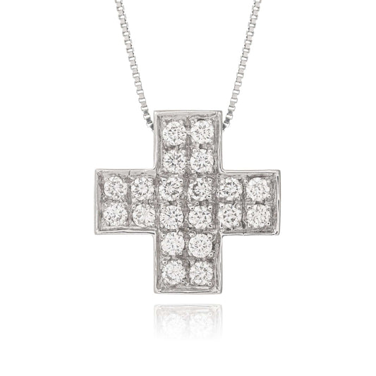 MONDO CATTOLICO Jewelry Cm 1.2 (0.47 in) / Cm 1.2 (0.47 in) Necklace with White Gold Cross and Diamonds