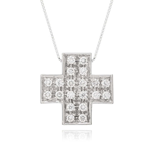 MONDO CATTOLICO Jewelry Cm 1.3 (0.51 in) / Cm 1.3 (0.51 in) Necklace with White Gold Cross and Diamonds