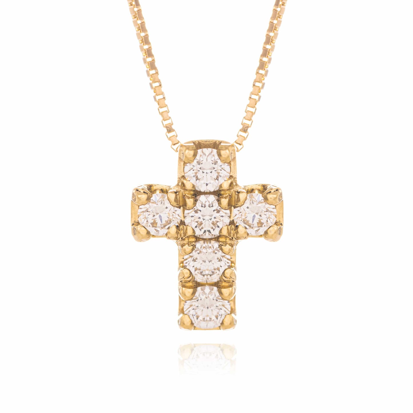 MONDO CATTOLICO Jewelry Cm 1 (0.39 in) / Cm 0.8 (0.31 in) Necklace with Yellow Gold Cross and Diamonds