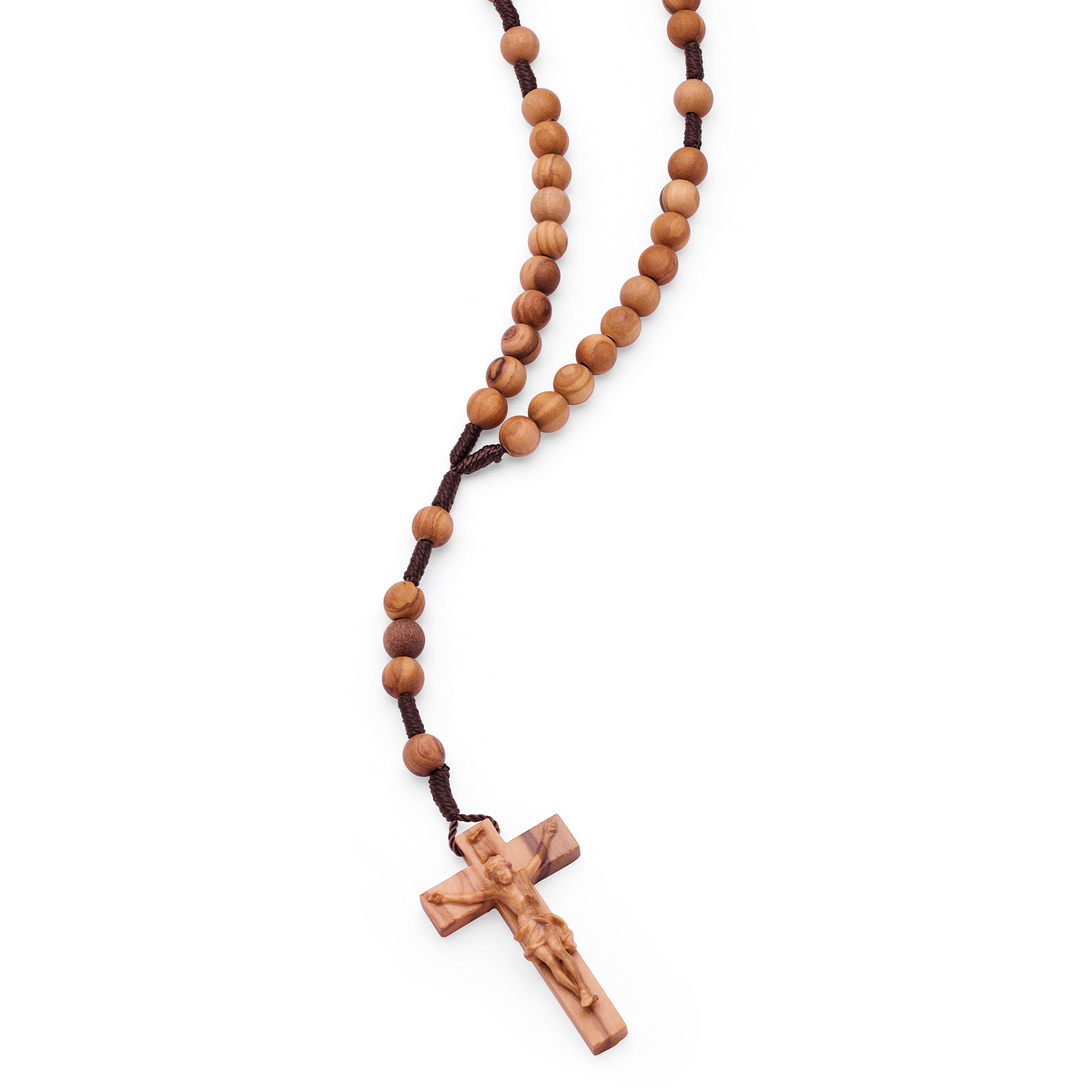NKlaus Rosario In Legno D'Olivo 48 Cm - Collana Da Preghiera Fatta A Mano Con Croce In Metallo, Per Meditazione E Pellegrinaggio