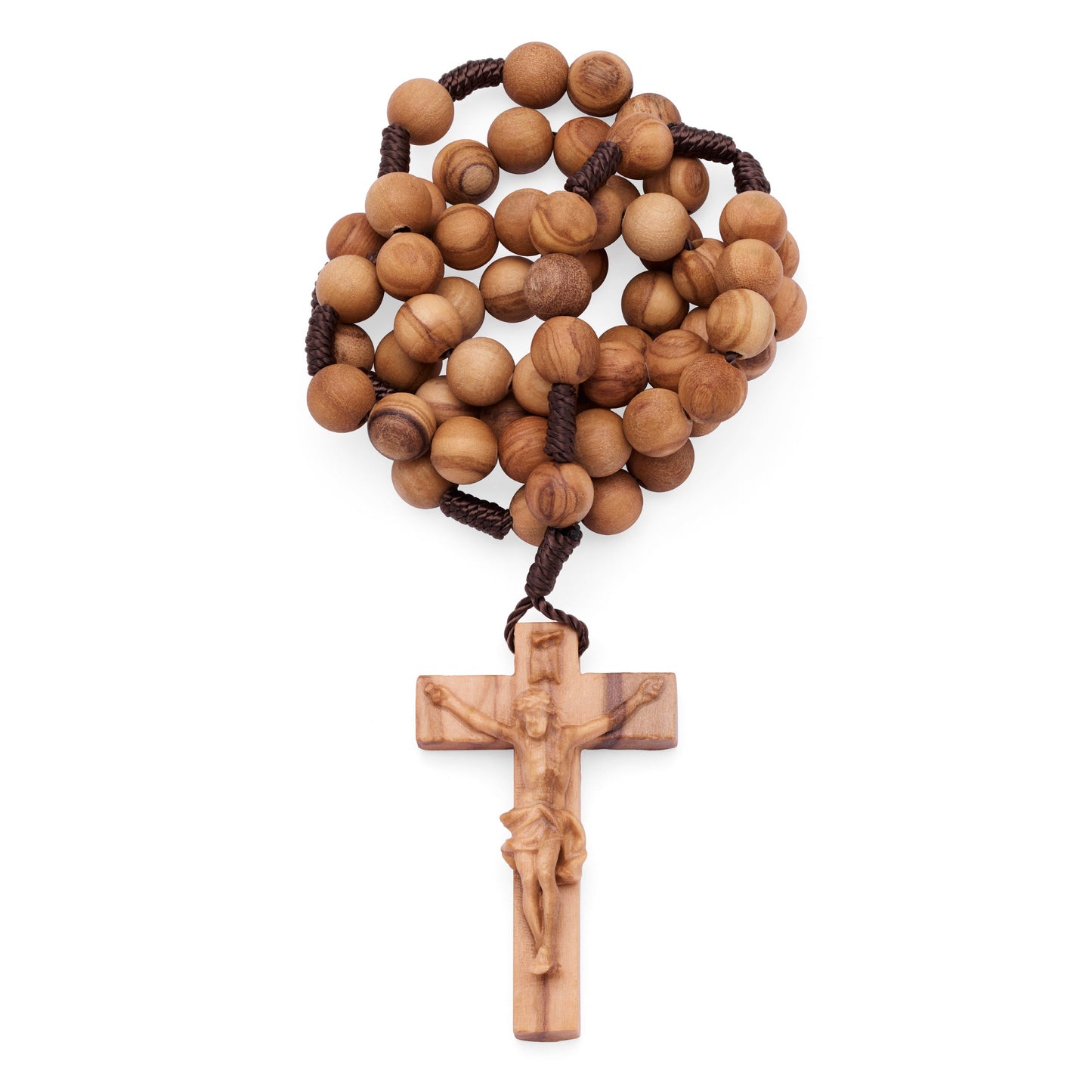 MONDO CATTOLICO ROMA Prayer Beads Olive Wood Beads Rope Rosary Handcrafted Crucifix