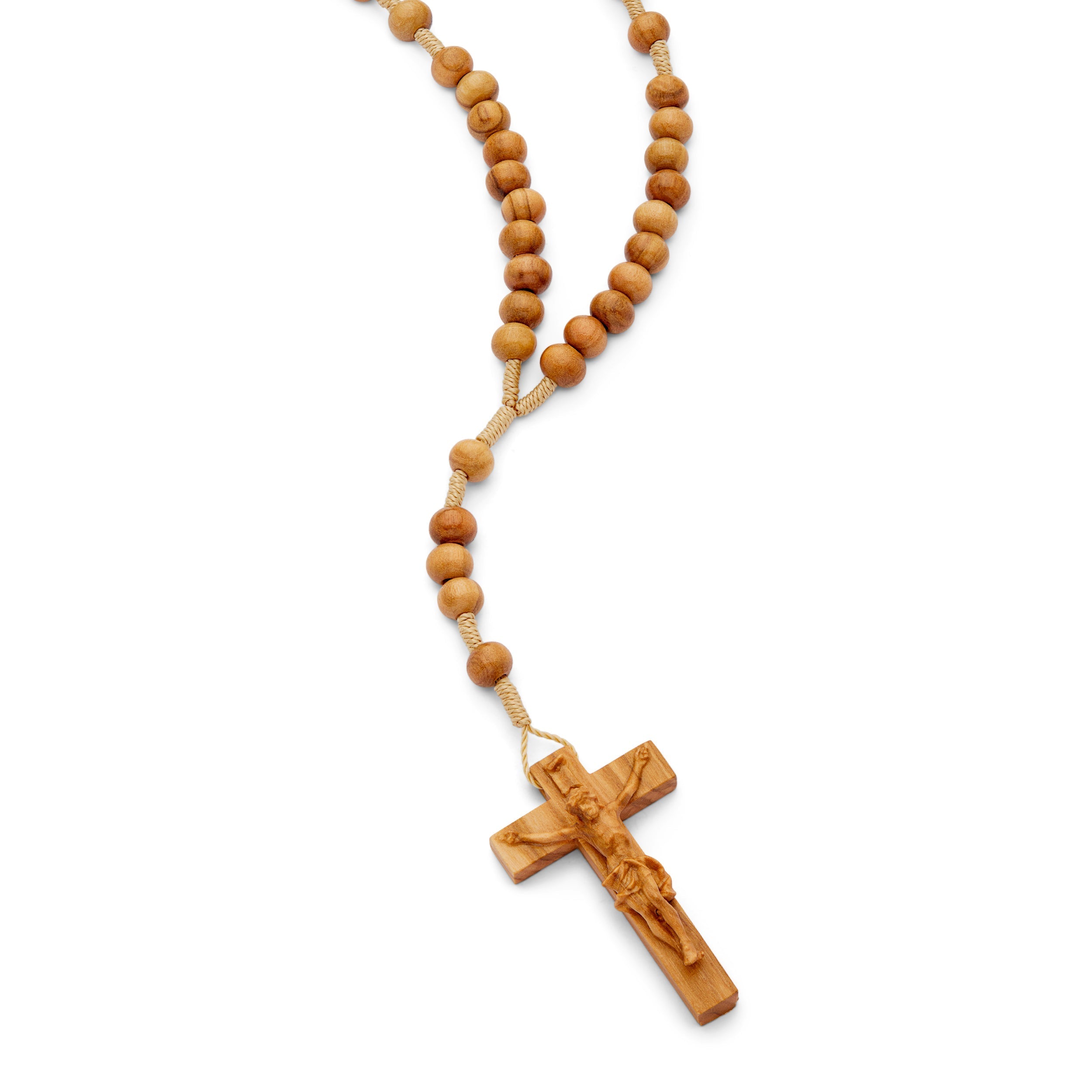 Olive Wood Beads Rope Rosary Handcrafted Crucifix | MONDO CATTOLICO