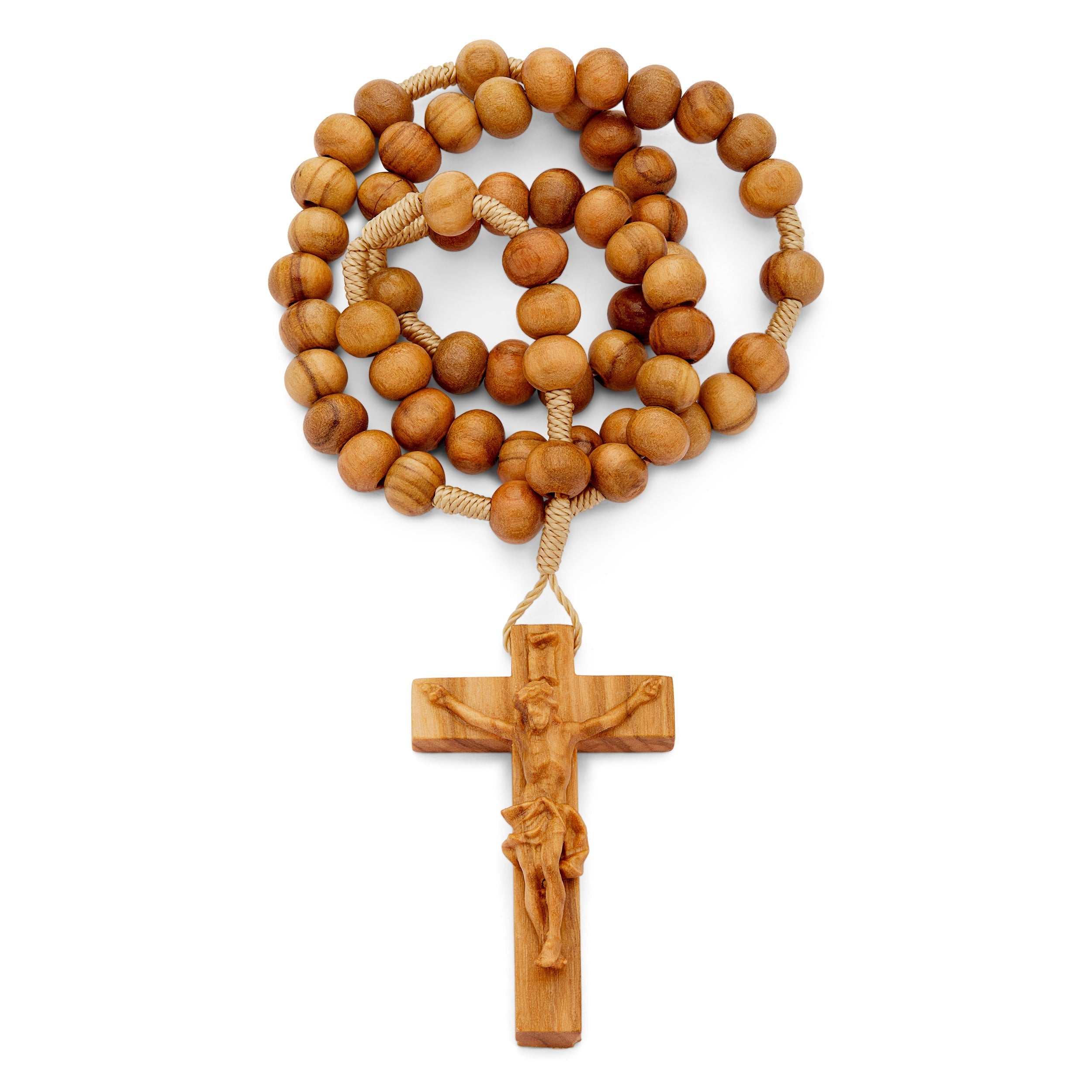 Olive Wood Beads Rope Rosary Handcrafted Crucifix | MONDO CATTOLICO