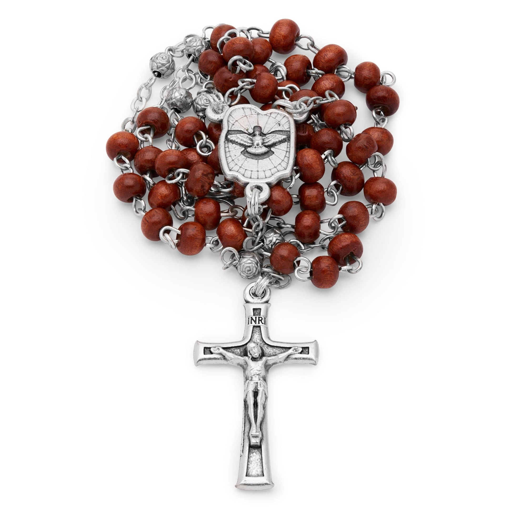 MONDO CATTOLICO Prayer Beads 38 cm (15 in) / 4 mm (0.15 in) Olive Wood Case and Wooden Rosary of the Holy Spirit