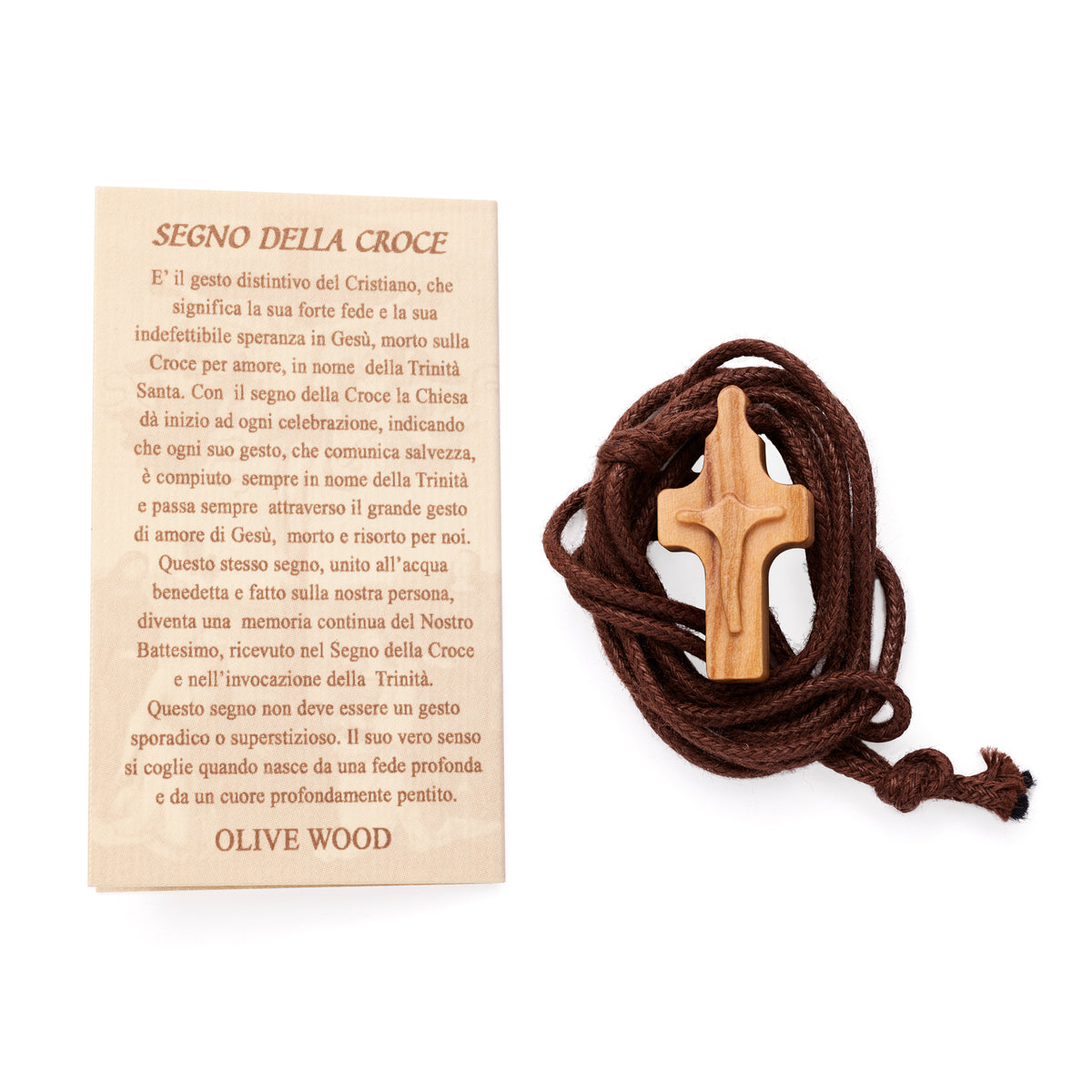 MONDO CATTOLICO ROMA Olive Wood Cross with Rope Chain