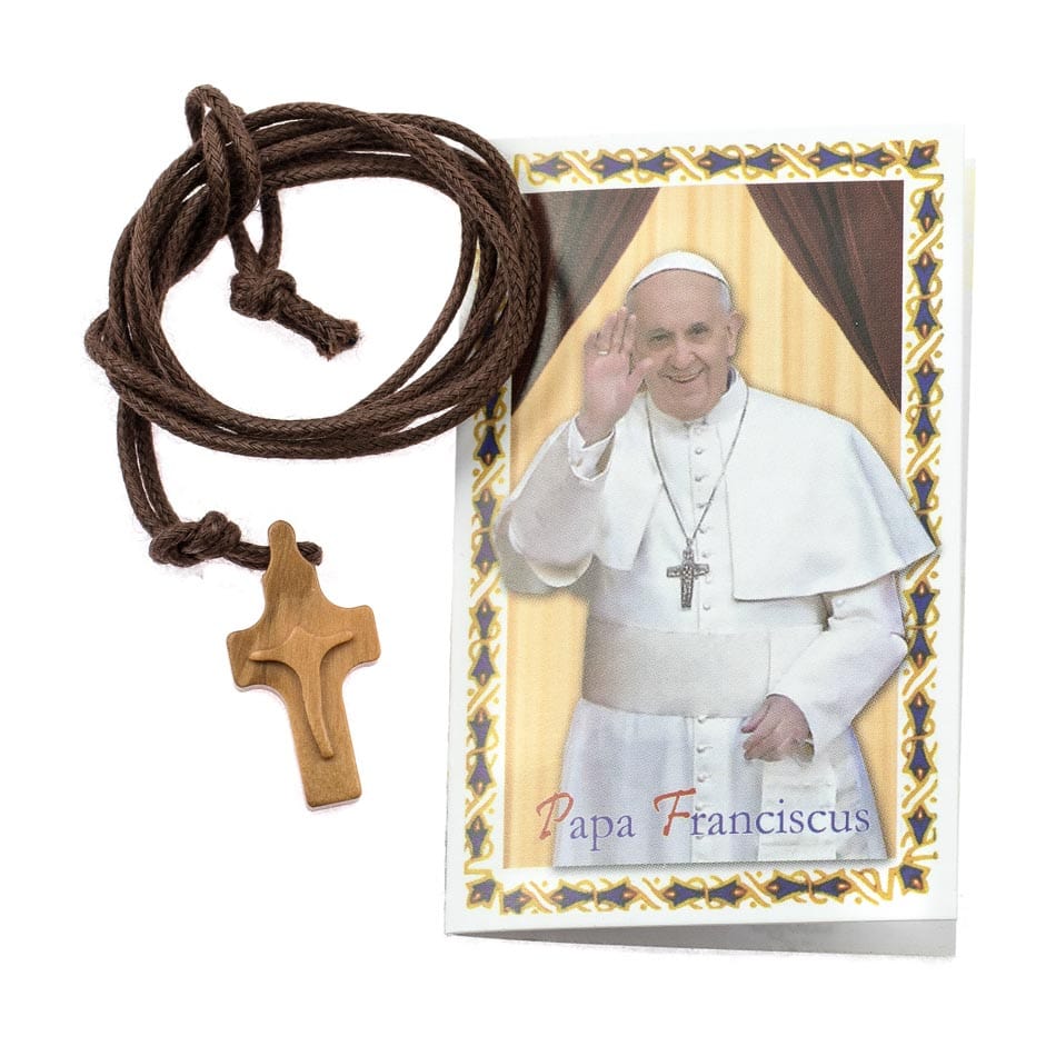 MONDO CATTOLICO Olive Wood Cross with Rope Chain