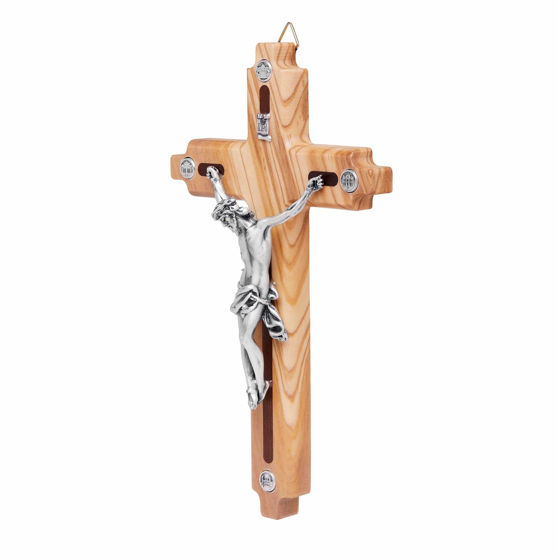 MONDO CATTOLICO 19 cm (7.48 in) Olive Wood Crucifix With the Four Roman Basilicas Medals