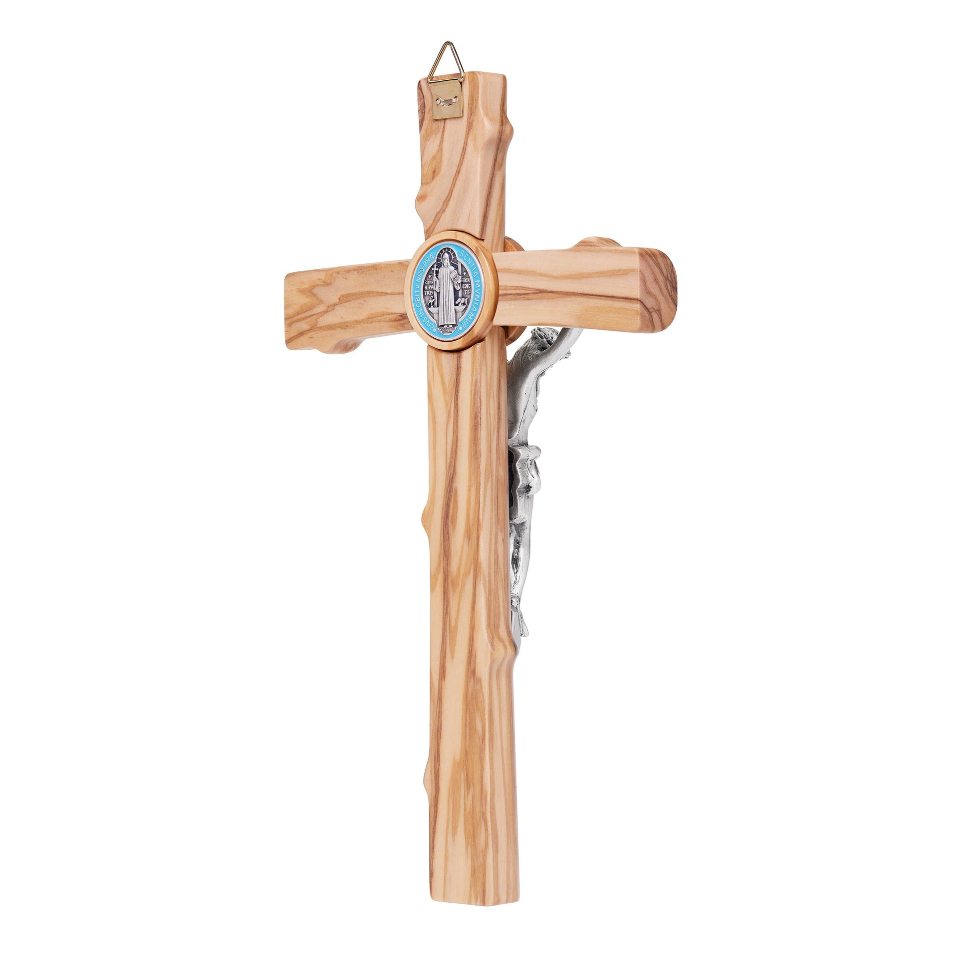 MONDO CATTOLICO 20 cm (7.85 in) Olive Wood St. Benedict Crucifix With Colored Enameled Medal